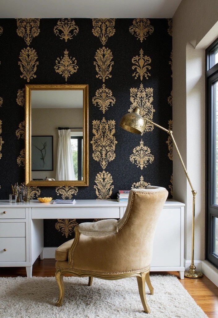 10 Stunning Black & Gold Home Office Aesthetic Ideas That Scream Luxe! - 5. Bold Black and Gold Accent Wall