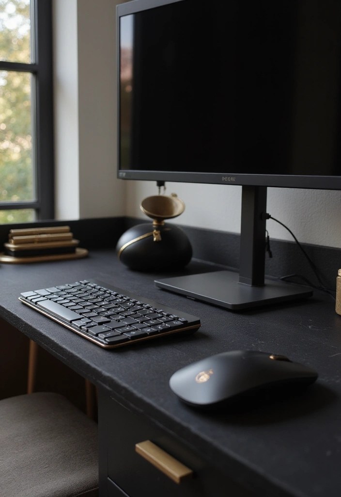 10 Stunning Black & Gold Home Office Aesthetic Ideas That Scream Luxe! - 9. Gold Accented Technology