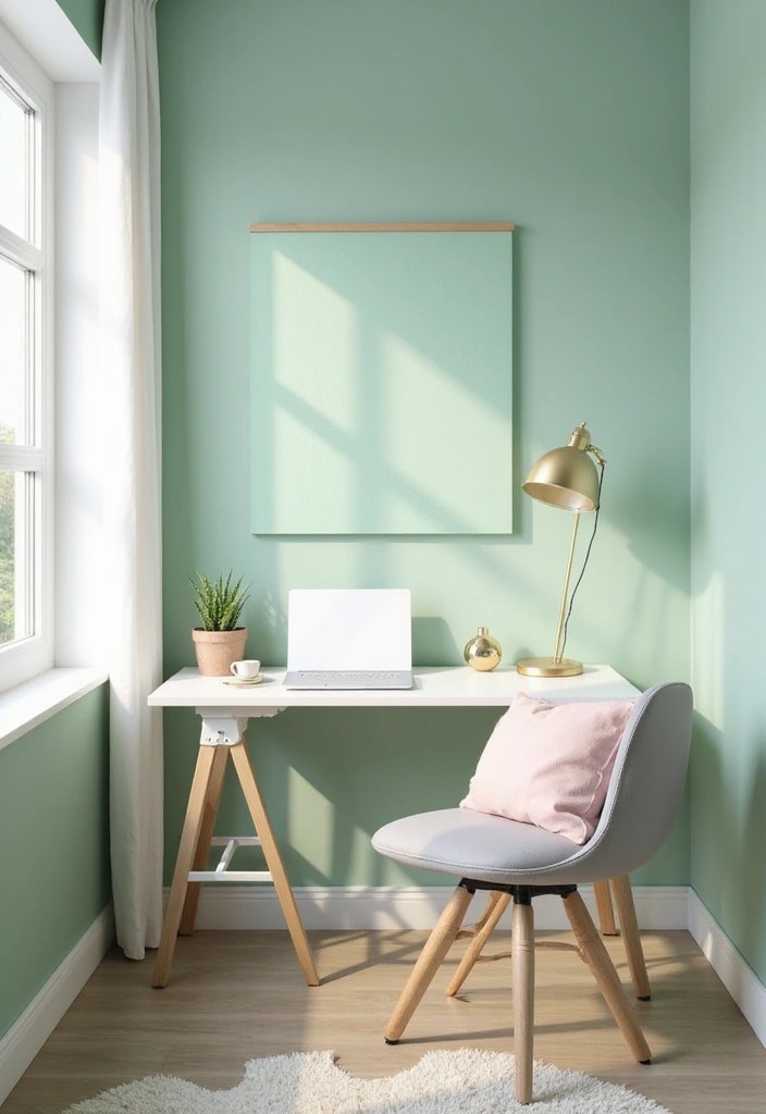 9 Stunning Pastel-Themed Home Office Inspirations for a Calm and Creative Day! - 1. Soft Mint Green Serenity