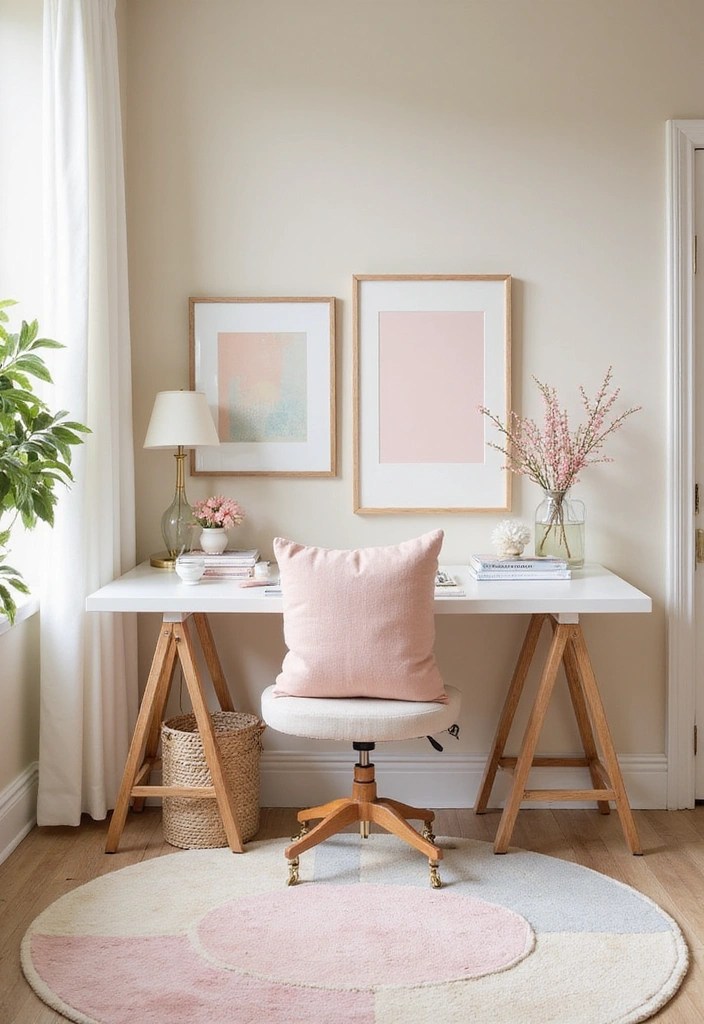 9 Stunning Pastel-Themed Home Office Inspirations for a Calm and Creative Day! - 9. Cream and Pastel Combo