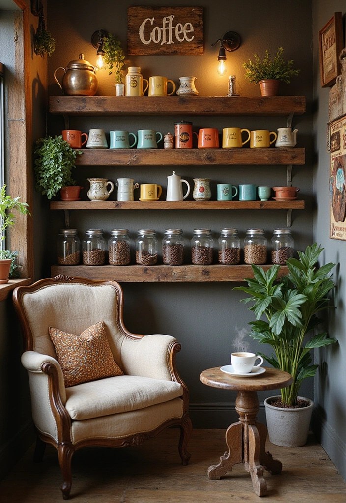 Before and After: Center Your Room Around Coffee with These Stunning Makeover Ideas! - 1. Rustic Charm: A Cozy Coffee Nook