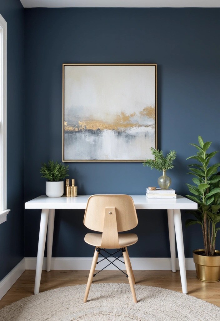 Dare to Go Dark: 15 Home Office Decor Ideas That Inspire Productivity! - 1. Moody Blue Walls