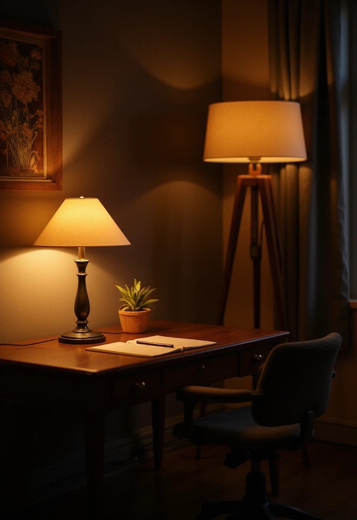 Dare to Go Dark: 15 Home Office Decor Ideas That Inspire Productivity! - 10. Warm Lighting Solutions