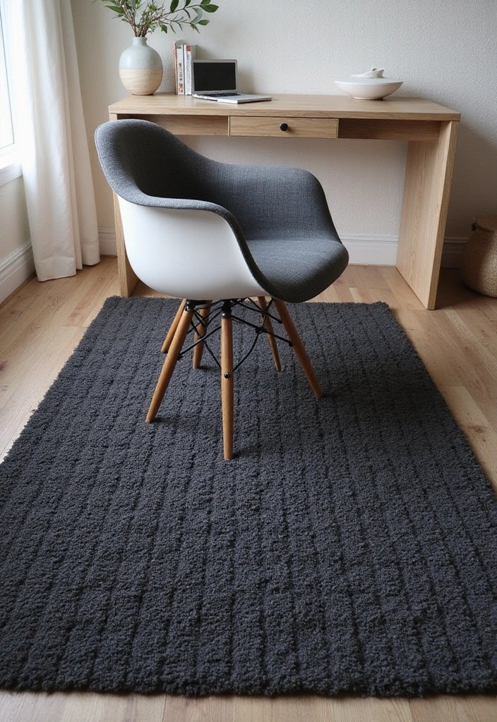 Dare to Go Dark: 15 Home Office Decor Ideas That Inspire Productivity! - 13. Textured Dark Rugs