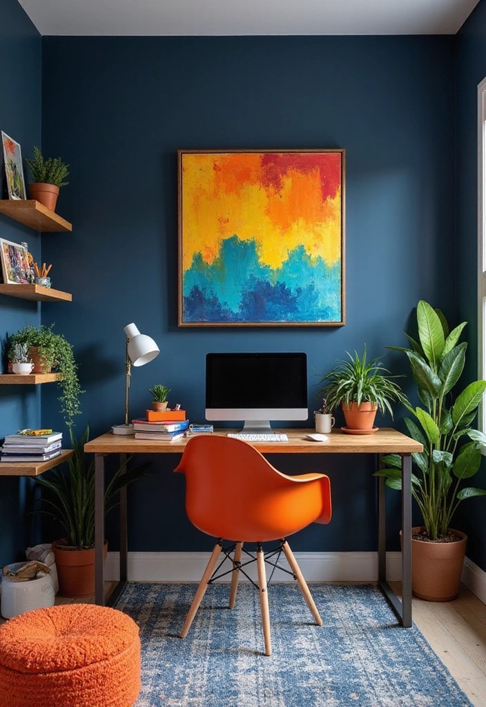 Dare to Go Dark: 15 Home Office Decor Ideas That Inspire Productivity! - 15. Dark Color Schemes with Pops of Color