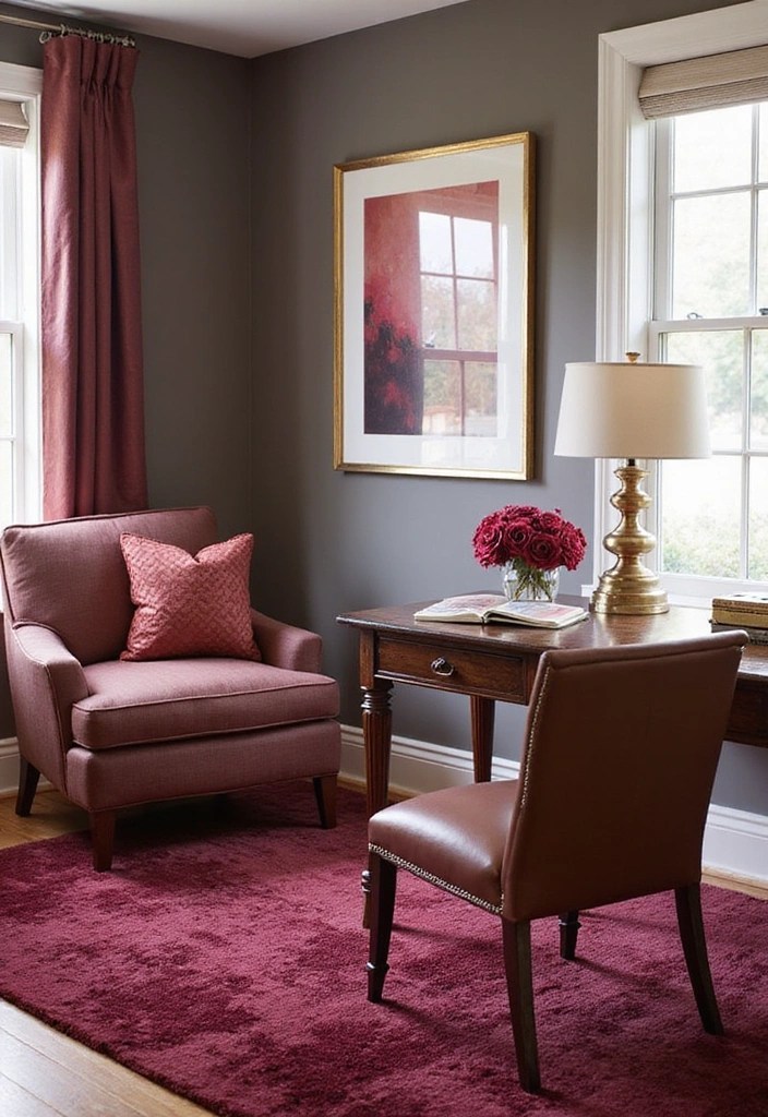 Dare to Go Dark: 15 Home Office Decor Ideas That Inspire Productivity! - 4. Rich Burgundy Accents