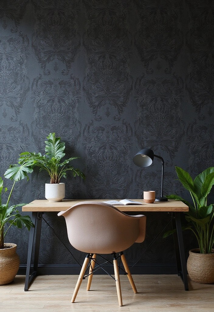 Dare to Go Dark: 15 Home Office Decor Ideas That Inspire Productivity! - 9. Artistic Dark Wallpapers