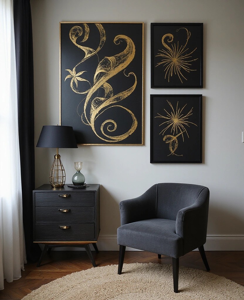Striking Sophisticated Black and Gold Accents for Home Office - Elegant Black and Gold Wall Art