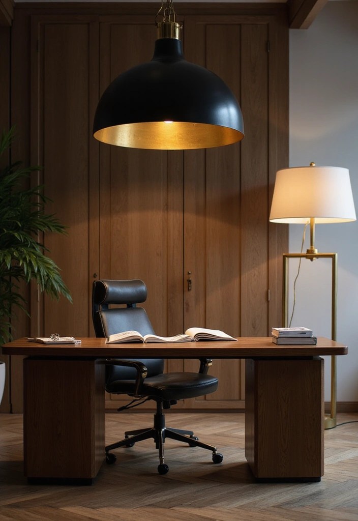 Striking Sophisticated Black and Gold Accents for Home Office - Luxurious Black and Gold Lighting Fixtures