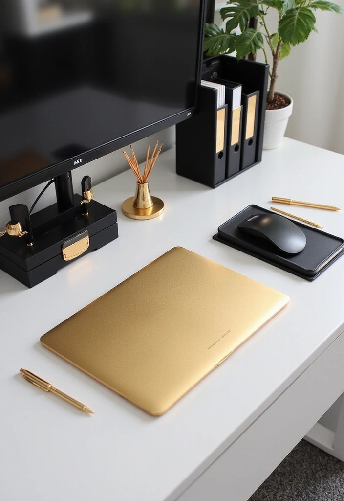 Striking Sophisticated Black and Gold Accents for Home Office - Refined Black and Gold Desk Accessories