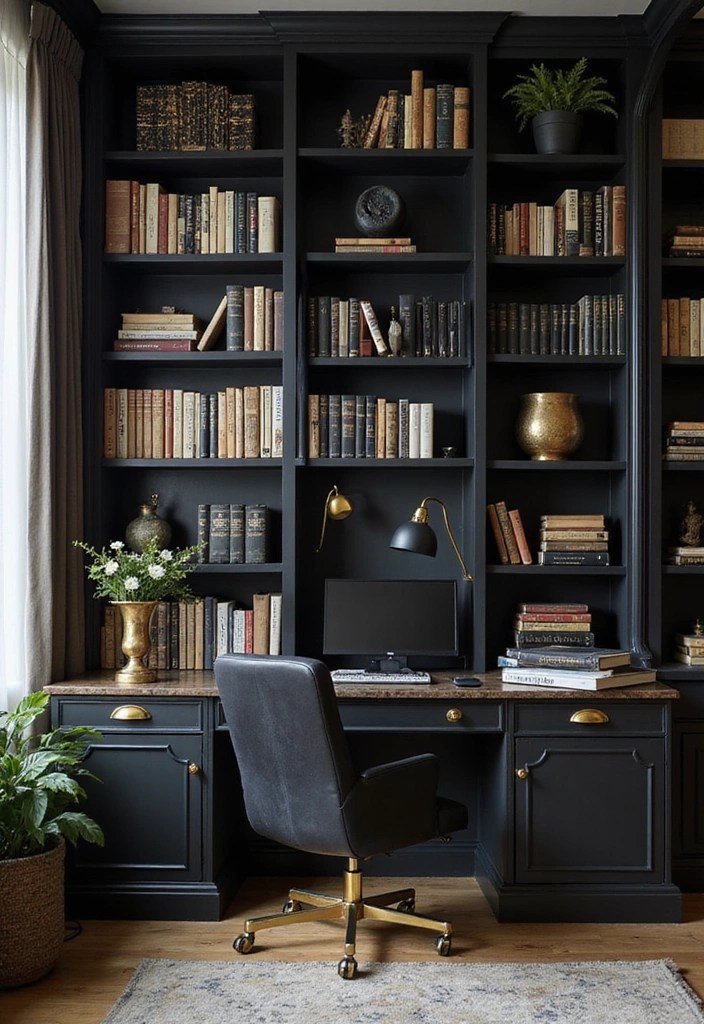 Striking Sophisticated Black and Gold Accents for Home Office - Sophisticated Black and Gold Bookshelves
