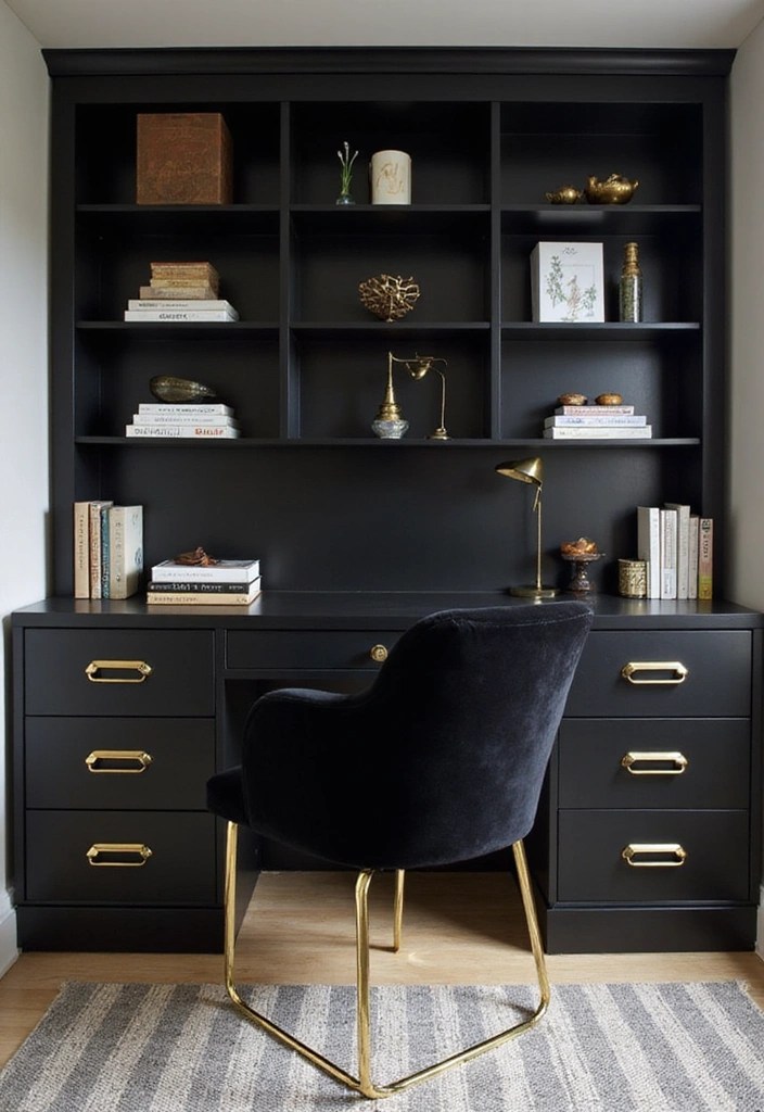 Striking Sophisticated Black and Gold Accents for Home Office - Sophisticated Black Furniture with Gold Accents