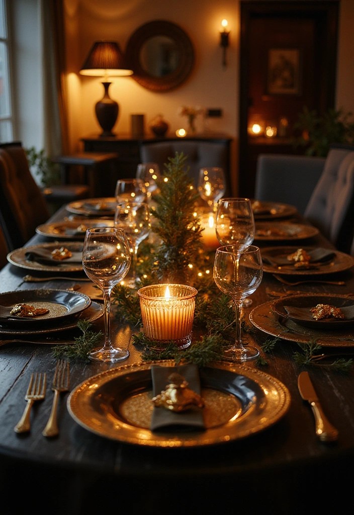 18 Elegant Black and Gold Table Decor Ideas for Your Next Dinner Party (Guests Will Be Impressed!) - 10. Festive Table Lights for Ambiance