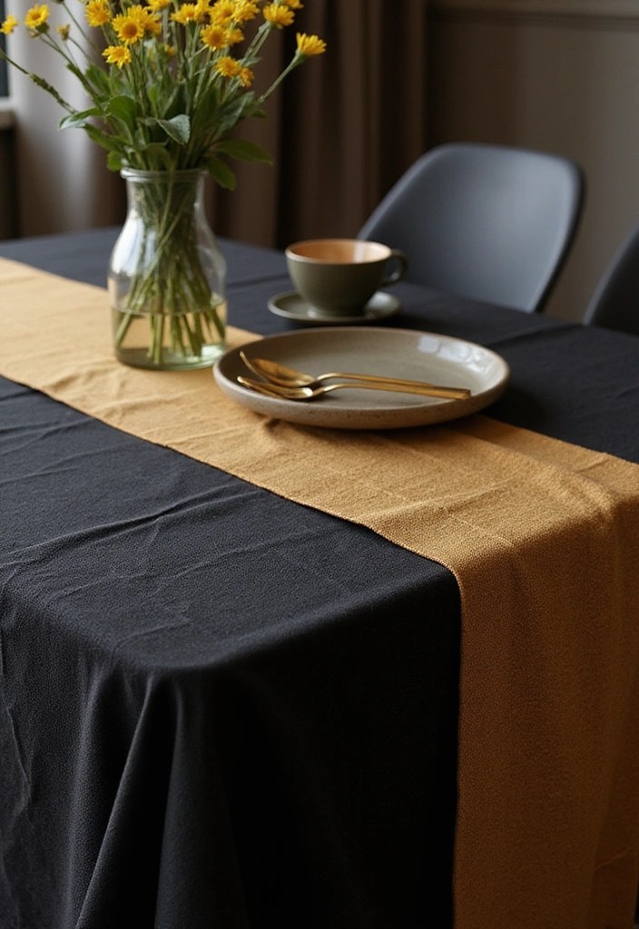 18 Elegant Black and Gold Table Decor Ideas for Your Next Dinner Party (Guests Will Be Impressed!) - 11. Textured Tablecloths for Depth