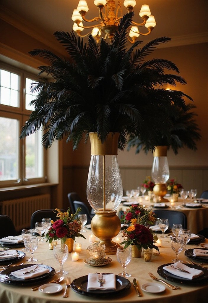 18 Elegant Black and Gold Table Decor Ideas for Your Next Dinner Party (Guests Will Be Impressed!) - 3. Statement Centerpiece with Black and Gold Accents