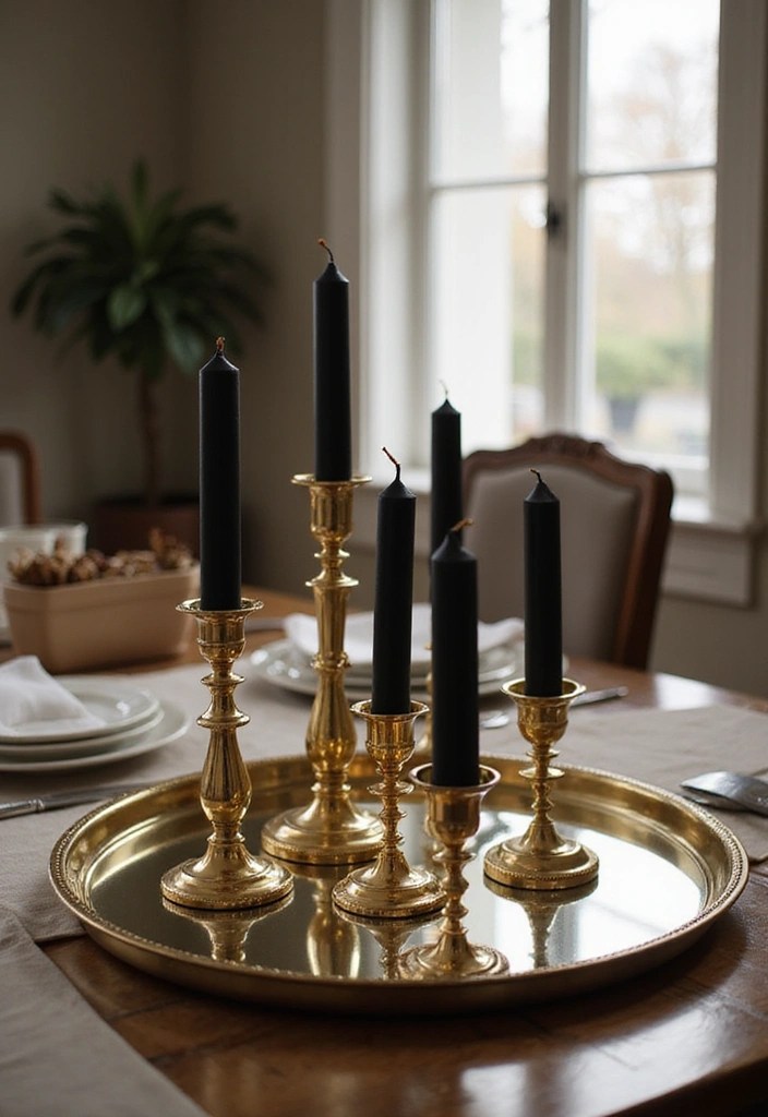 18 Elegant Black and Gold Table Decor Ideas for Your Next Dinner Party (Guests Will Be Impressed!) - 4. Gold Candle Holders with Black Candles