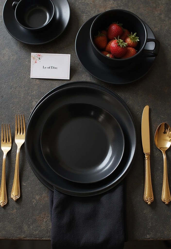 18 Elegant Black and Gold Table Decor Ideas for Your Next Dinner Party (Guests Will Be Impressed!) - 5. Black and Gold Themed Place Settings