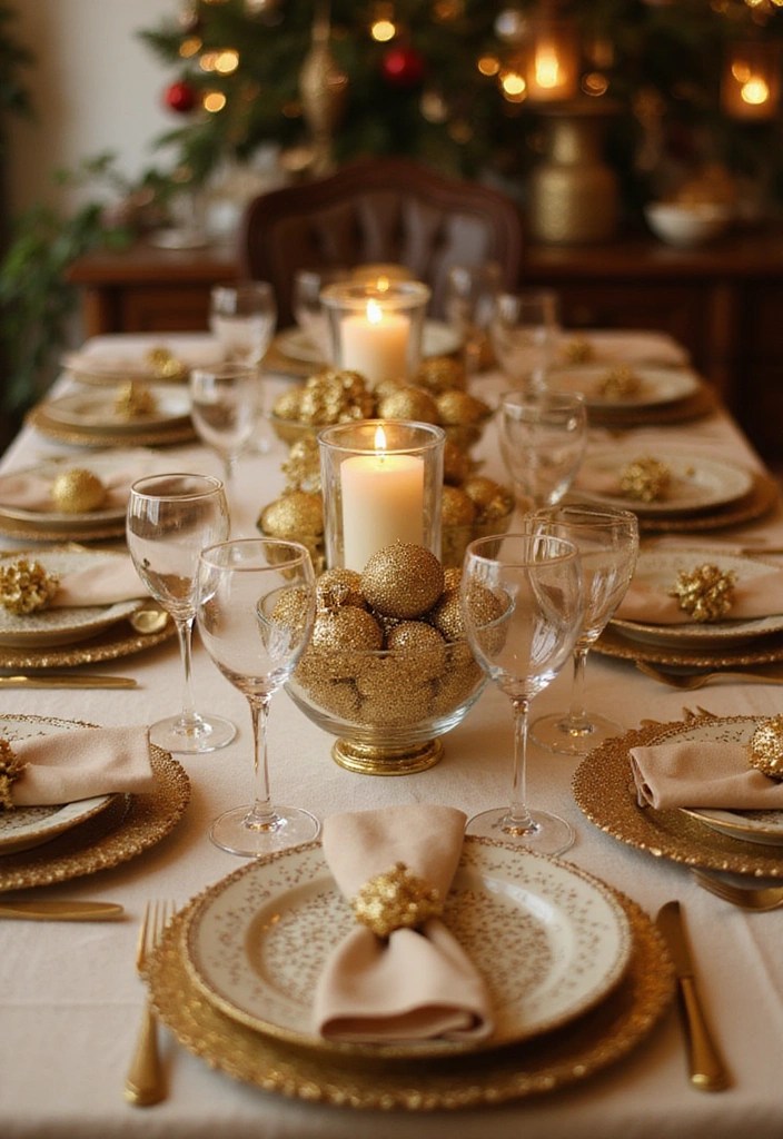 18 Elegant Black and Gold Table Decor Ideas for Your Next Dinner Party (Guests Will Be Impressed!) - 7. Gold Glitter Accents for Festivity